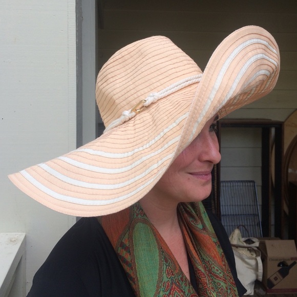 Calvin Klein Light Orange and Ivory Striped Hat