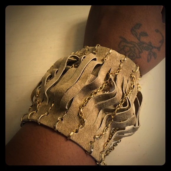 Hand made suede and gold chain bracelet!
