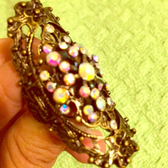 Unusual ring large iris rhinestone 7 bronze floral
