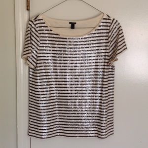 J. Crew Black and cream sequined striped shirt - S