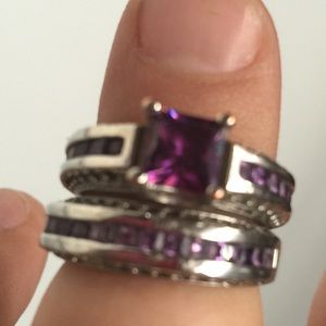 Amethyst and cubic zirconia wedding set