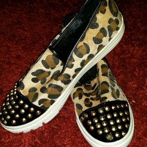 Leopard Print Studded Slip Ons