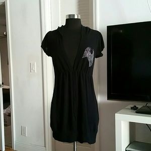 TPARTY BLACK TUNIC HOODED DRESS WITH WINGS M