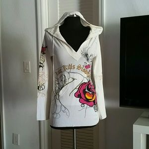 ED HARDY WHITE SWEATER SIZE M