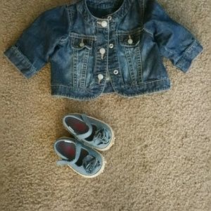 Denim Jean jacket 6-9 mo and shoes sz 4