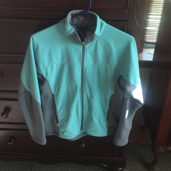 Mint green and gray fleece jacket