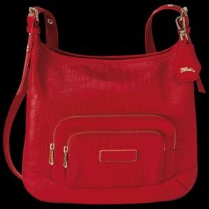 Longchamp Legende Red Croco Leather Crossbody RARE