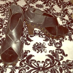 Black cross strap studded heels