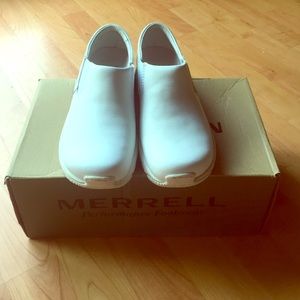 White Merrell slip ons