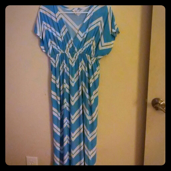 blue and white chevron maxi dress