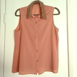 Button up blouse with beaded collar. Size L.