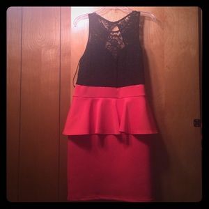NWT Peplum dress, coral & black