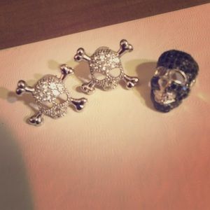 Sterling silver skull earrings OR slide pendant