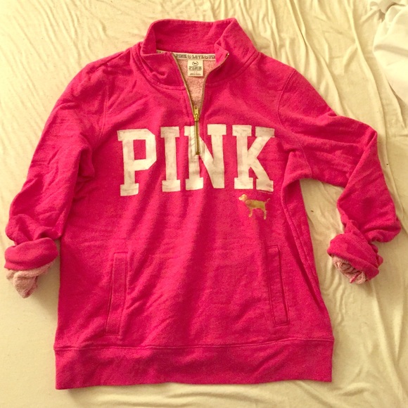 PINK Half Zip Hoodie Size: S Gold Zipper