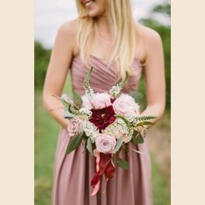 Dusty Rose Strapless Chiffon Dress