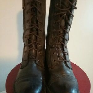 Burnt Brown Military Style Lace Up Boots