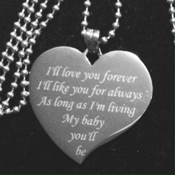 Engraved 37/33 mm Tear drop heart necklace