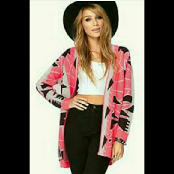 Neon pink/black geometric print sweater