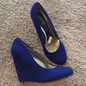 Blue suede wedges