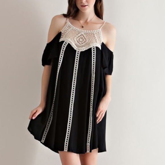 Boho Off Shoulder Black Crochet Festival Dress - Picture 2 of 2
