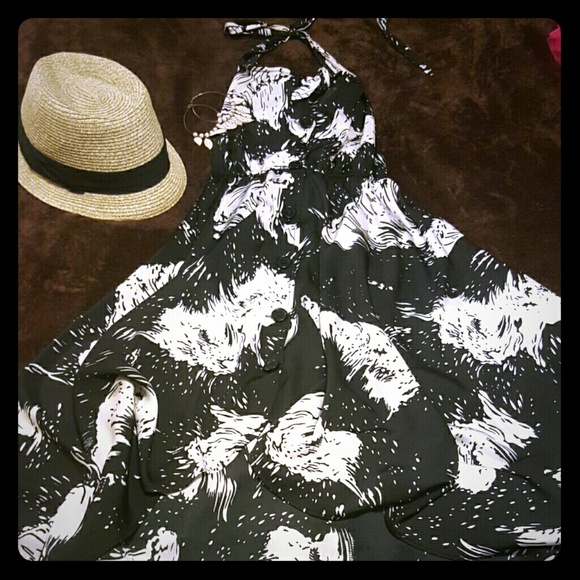 Black &White Halter Sun Dress