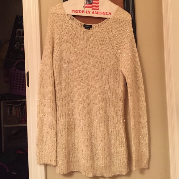 Cream/Gold Rue 21 Sequin Long Sweater - Picture 1 of 4