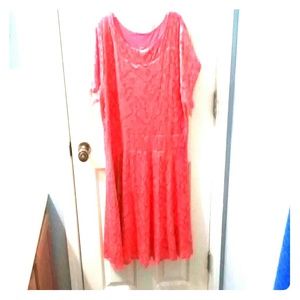 pink lacecovered midi dress