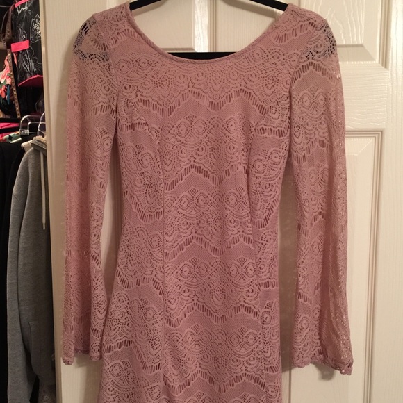 Lace blush dress with flare sleeves