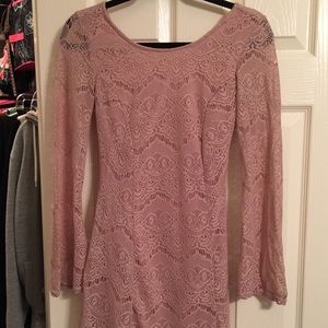 Lace blush dress with flare sleeves