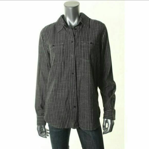 LAUREN JEANS CO. Womens Black-Ivory Cotton Button