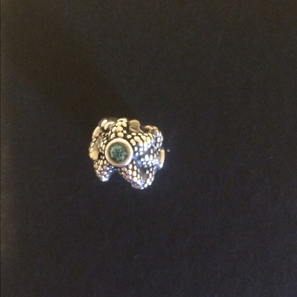 Silver starfish Pandora charm with blue crystal
