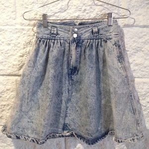 80s/90s acid wash, high waisted denim skirt