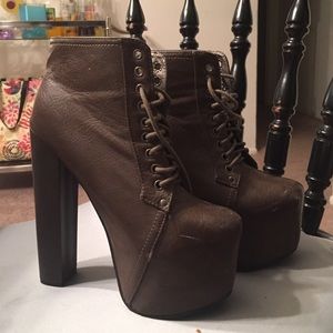 Brown Jeffery Campbell inspired ankle heeled boots