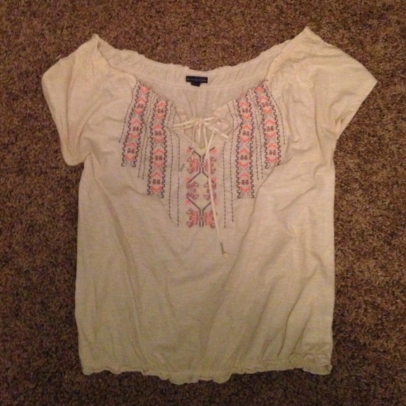 AEO Embroidered Peasant Top