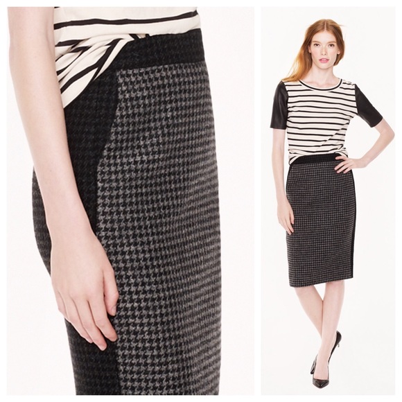 J.CREW PENCIL SKIRT IN COLORBLOCK HOUNDSTOOTH WOOL