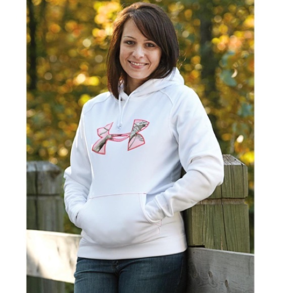 White and pink camo under armour hoodie Clearance