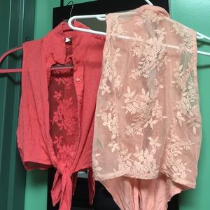 Two button up tank top/crop tops! With lace back!!