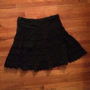 Black Cotton High-Waisted A-Line Skirt