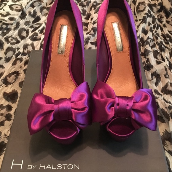 Purple Peep-toe Heels with bow on top