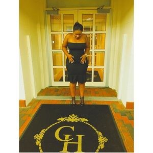 Black tube dress with tule around the bottom