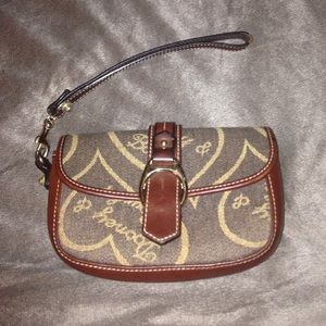 Brown/Tan Heart-Pattered Dooney & Bourke Wristlet