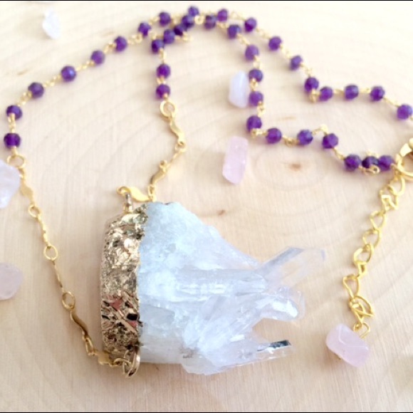 Large Quartz Amethyst & Rose Quartz Necklace