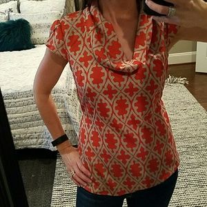 Banana Republic orange and tan blouse
