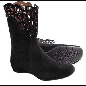 Earthies Black Suede Rhinestone Boots