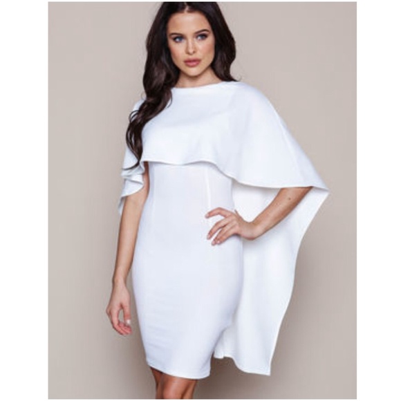 NWT- White chiffon capelet bodycon cape dress