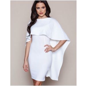 NWT- White chiffon capelet bodycon cape dress