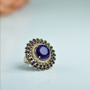 Blue onyx with CZ silver ring