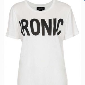 NWT Topshop -IRONIC- slogan white tee, sz 4
