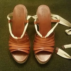 Tan leather Espadrille Wedges