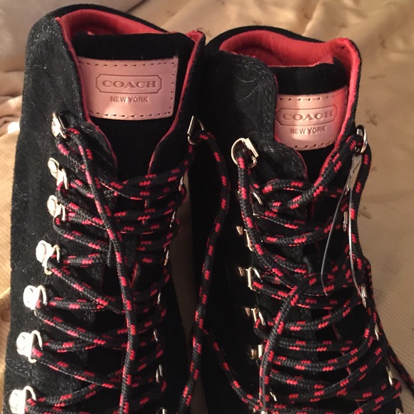 Coach black suede wedge lace ups